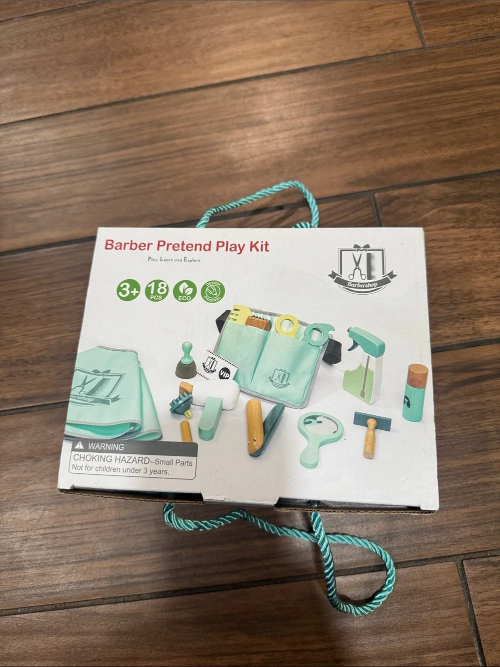 Barber Pretend Play Kit - Mint Green Wooden Set